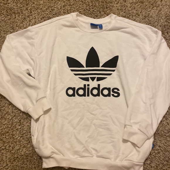 White Adidas sweatshirt, Black Logo with pockets! - Picture 2 of 4